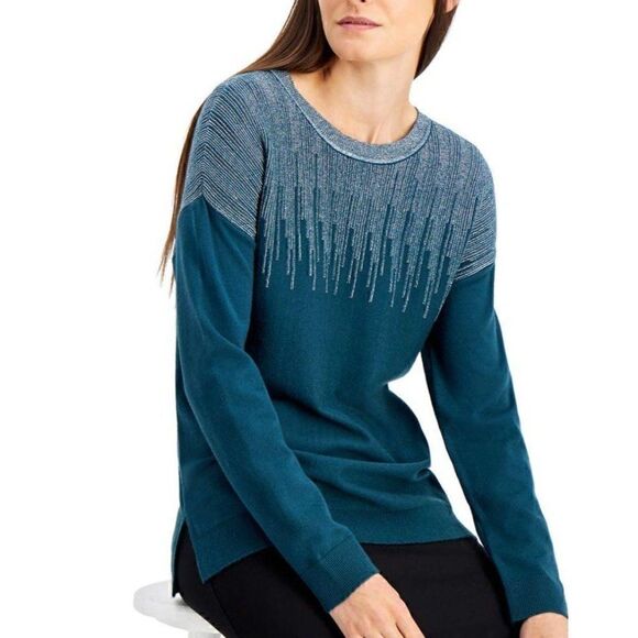 ‎Alfani Sweater Top S Teal Green Metallic-Sparkle - Picture 7 of 7